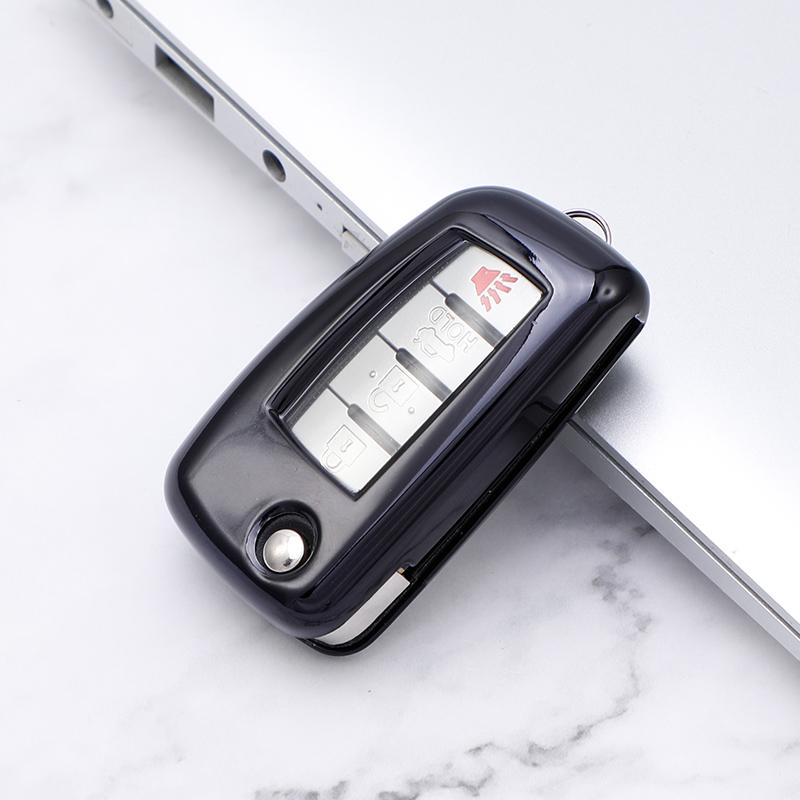 Soft TPU Car Folding Flip Key Case Cover Keychain for Nissan X-Trail T31 T32 Rogue Juke F15 Qashqai Tiida Murano Maxima Quest