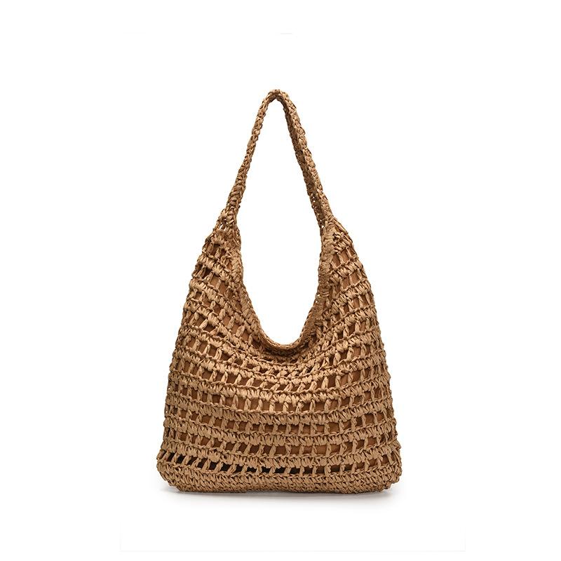 Large Capacity Shoulder Straw Bag New Hollow Tote Hand Straw Bag Woven Bag Seaside Vacation Beach Bag