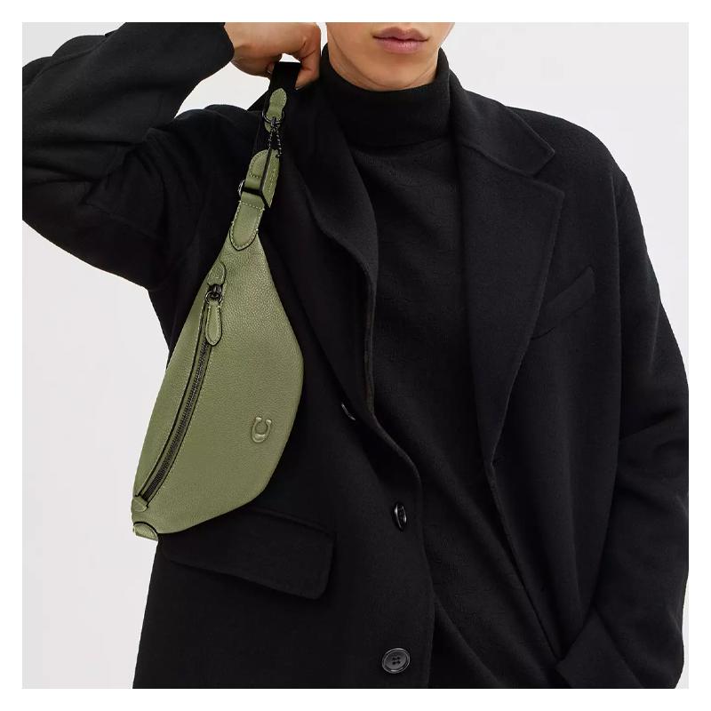 COACH Charter 34 Logo zipper closure Soft pebbled leather Belt bag Large Men's Moss green