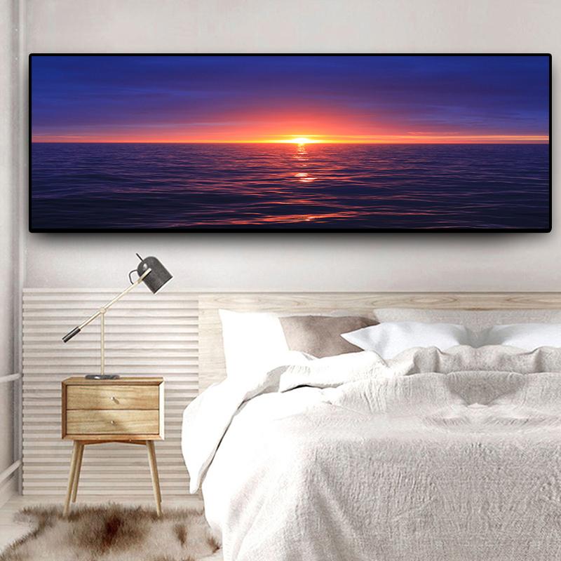 Gold Sunsets Blue Sky Natural Panorama Landscape Canvas Painting Cuadros Posters and Prints Wall Art Picture for Living Room
