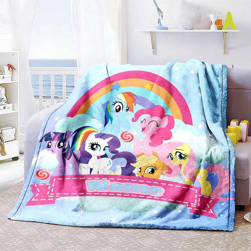 Little Pony (8) Customize Your Name Blanket Multi-purpose Customizable Blanket Soft & Cozy Suitable for Nap Picnics Living Room Chair