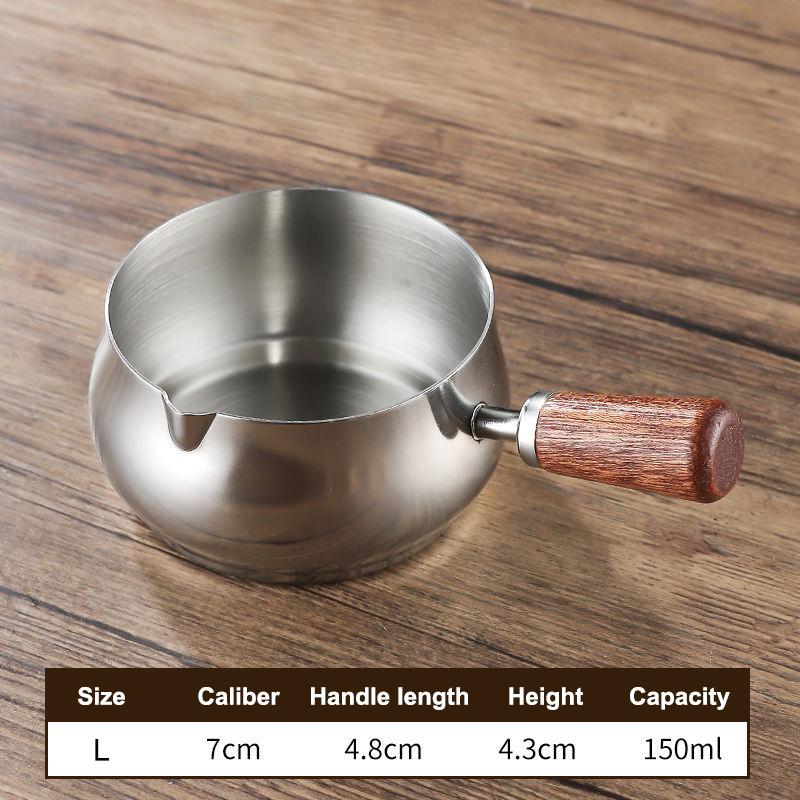 Stainless Steel Single Handle Sauce Cup with Wooden Grip - Gold/Silver Double Color Food-Grade Dipping Bowls for Kitchen Dining