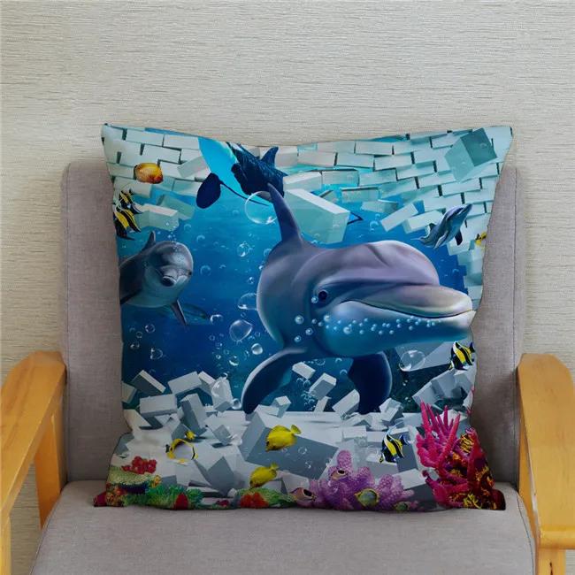 Cushion Cover Ocean Dolphin Pattern Underwater World Print Pillow Kids Sofa Home Decor