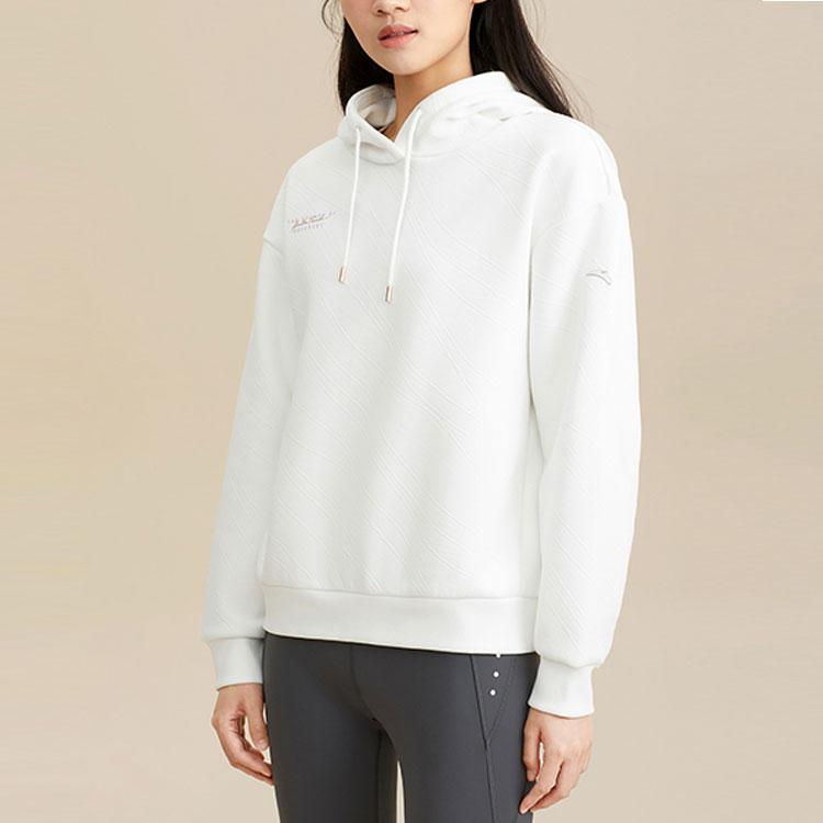 Anta Plain Hooded Pullover Fleece Sweatshirt Women tops Paper-White 162347716-1