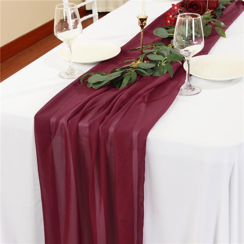 Elegant 100D Chiffon Table Runner: Simple Wedding Decor & Luxury Gauze Curtain 73x300cm кларет