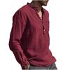 Camicie a maniche lunghe da uomo in cotone e lino, colletto alto, tinta unita estiva, stile casual da spiaggia, taglie forti