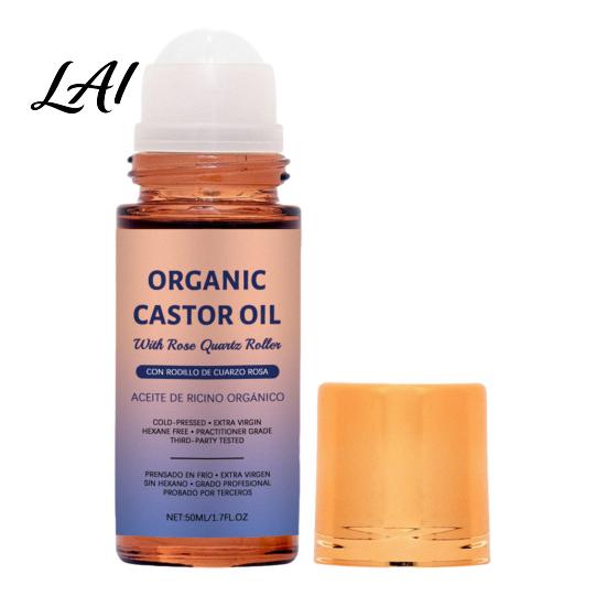 Eyelash Nourishing Oil Castor Roller with Rose Quartz Massage Ball 50ml Natural 1pc