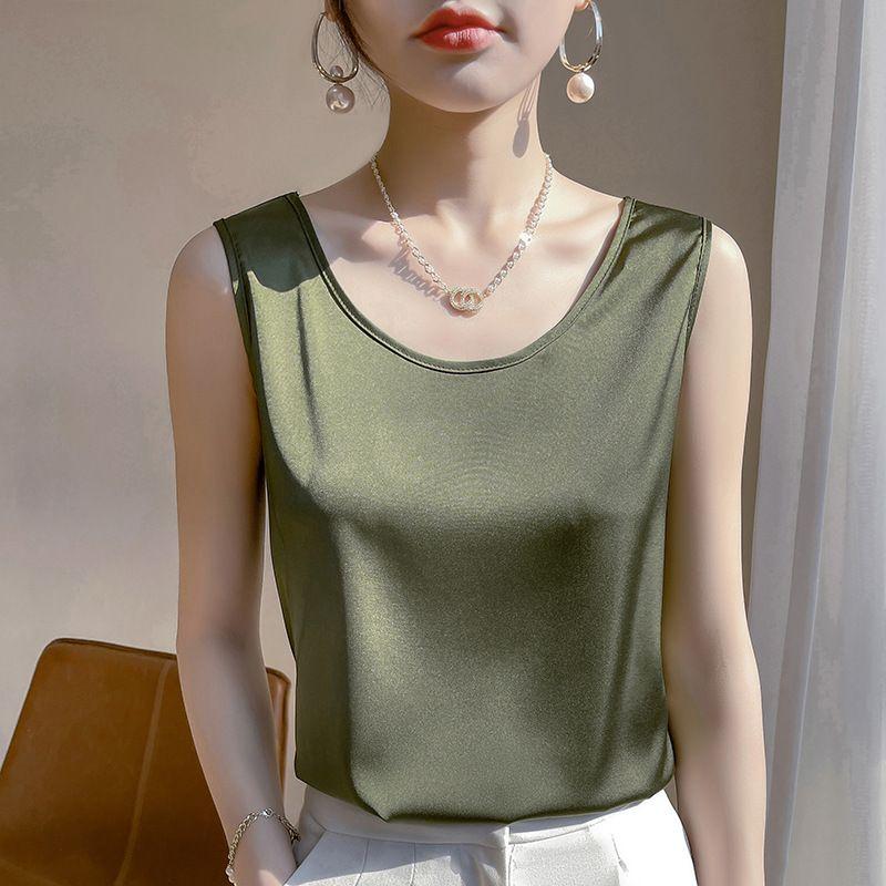 

round Neck Loose Sleeveless Shirt round Neck Outerwear Loose Avocado Green S