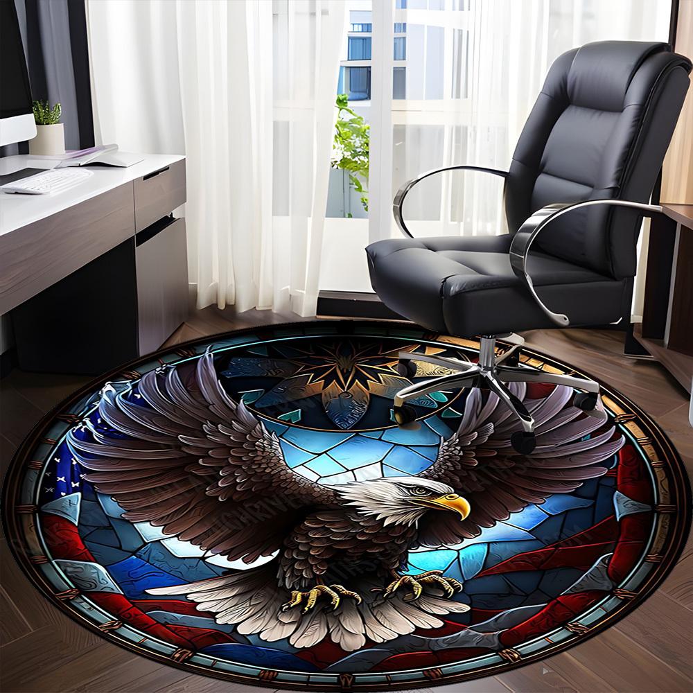 1pc American Eagle Stained Glass Chair Carpet for Office Non-Slip, Machine Washable Rug for Office - Holiday DecorMachine Made yy2510