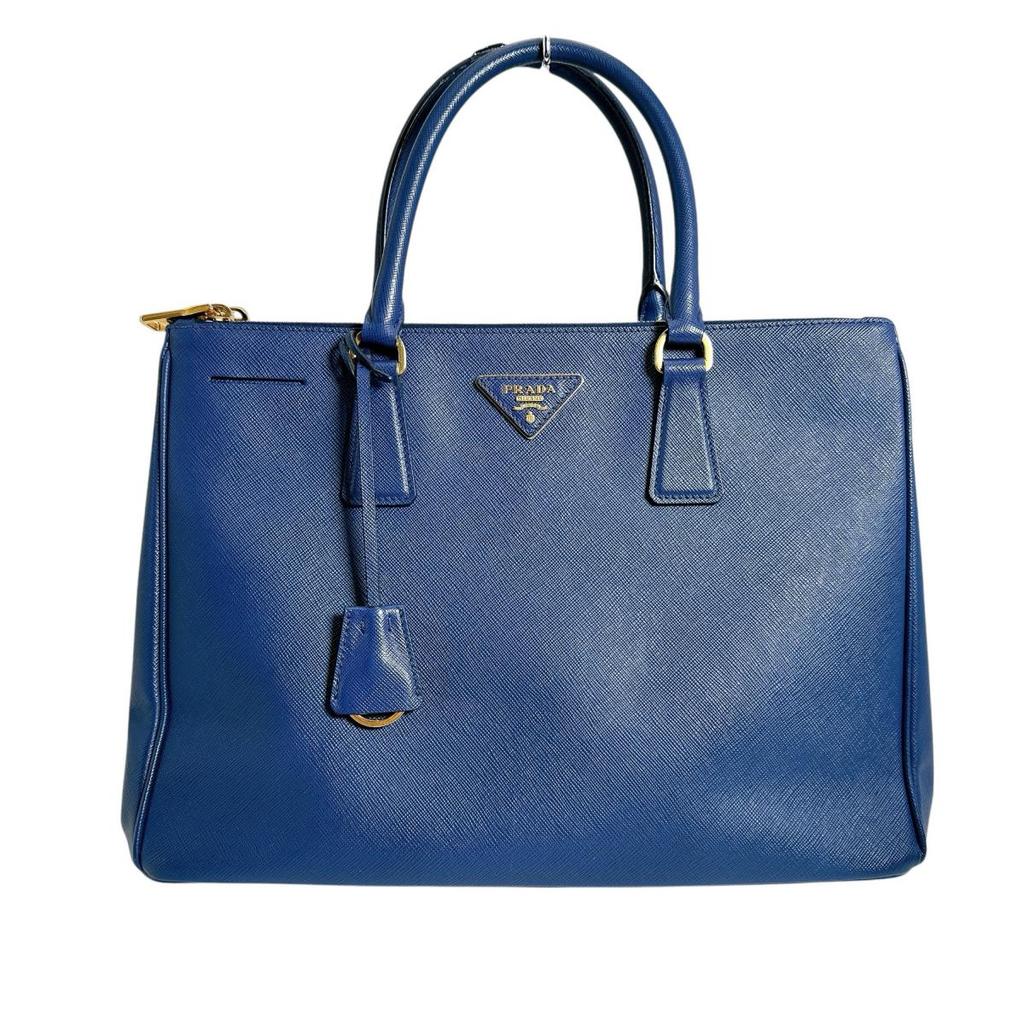 PRADA Sapphiano Galleria Handbag leather blue Women 1BA786 Used