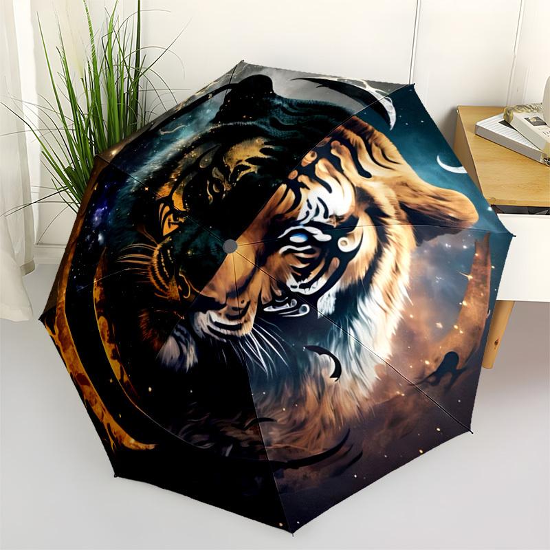 

1pc Tiger Face Mandala Automatic Folding Umbrella. Portable collapsible design, Best birthday festival gift yy250924119