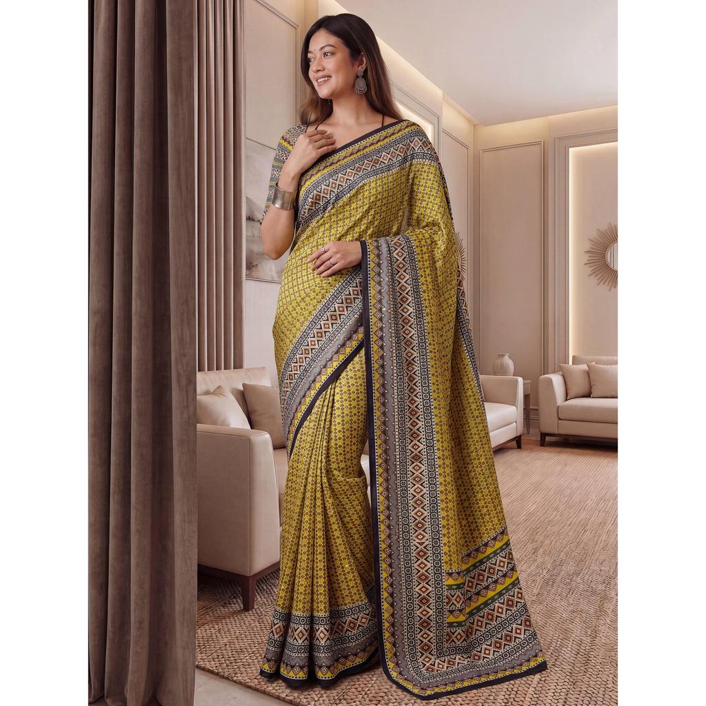 Neue Kollektion von Designer-Sarees im Ajrak-Druck