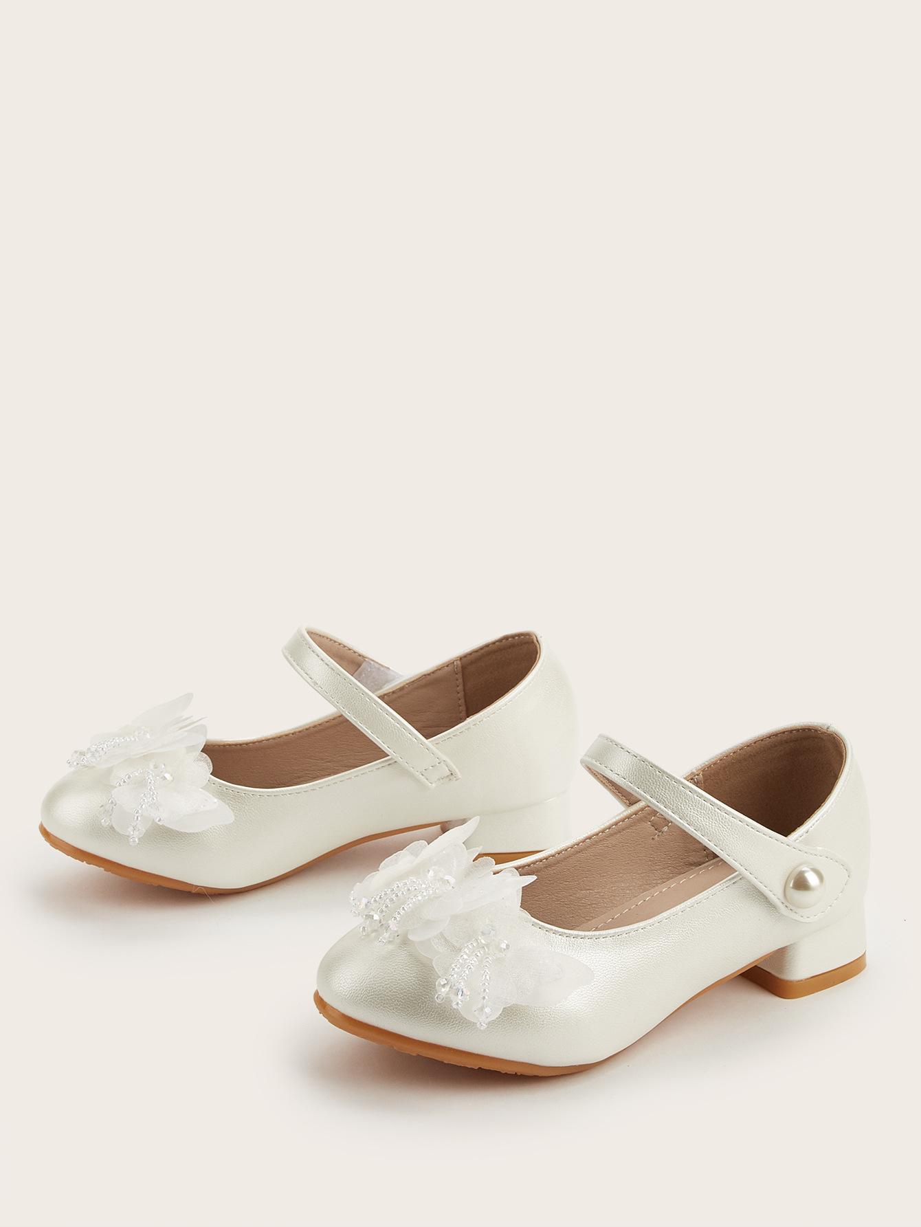 Зима 2025 Девочки Стразы Бант Принцесса Толстый Каблук Кожаные Туфли 32