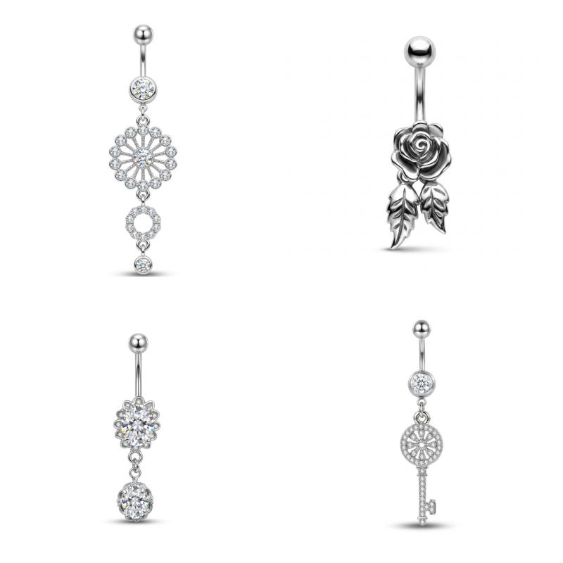 Butterfly Flower Belly Button Rings Rose Key Navel Piercing Jewelry Set For Women Beach Party Body Belly Jewelry Gift