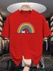 Rainbow Peeking Cat Print Mens Crew Neck T Shirt Simple Cute Pet Cartoon Graphic Short Sleeve Casual Cotton Trendy Street Tees