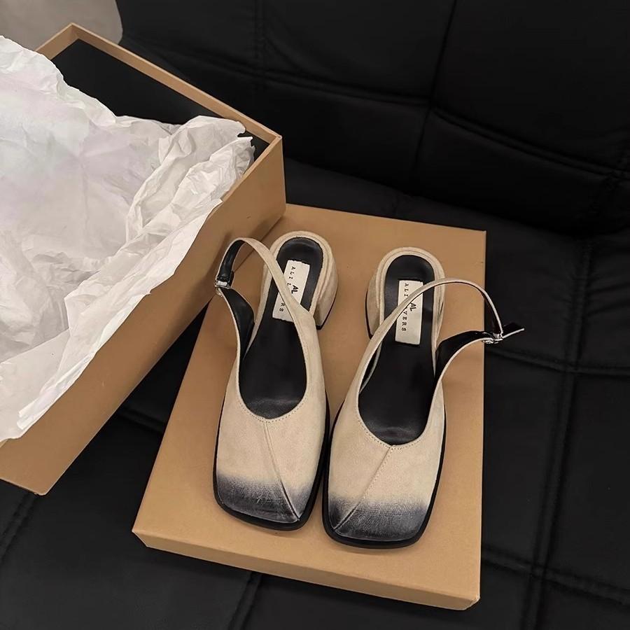 

Французская корейская версия квадратный носок толстый каблук сумка голова сандалии женская обувь новая весна и лето темперамент ретро высокий каблук туфли-лодочки 40