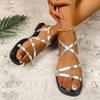 Fashion Flat Sandals Summer New Square Head Open Toe Thin with Metal Buckle Soft Sole Anti-slip Wear-resistant Large Size Women's Shoes