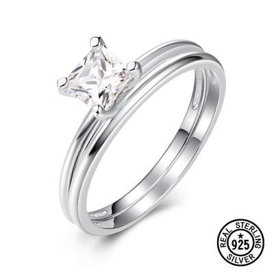 925 Sterling Silber Ring Solitär klarer Zirkon Jahrestag Hochzeit Brautring-Sets für Frauen klassischer Verlobungsschmuck