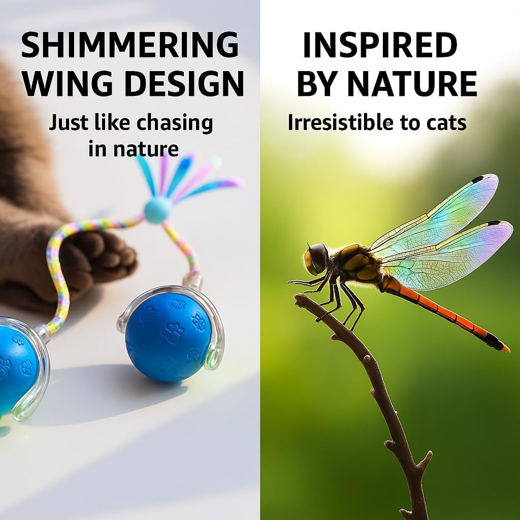 Interactive Cat Ball Toy, Automatic Self-Rolling, Motion-Activated, 3 Replaceable Teaser Wand Tails, Food-Grade TPU-Reinforced, Built-In Bluetooth