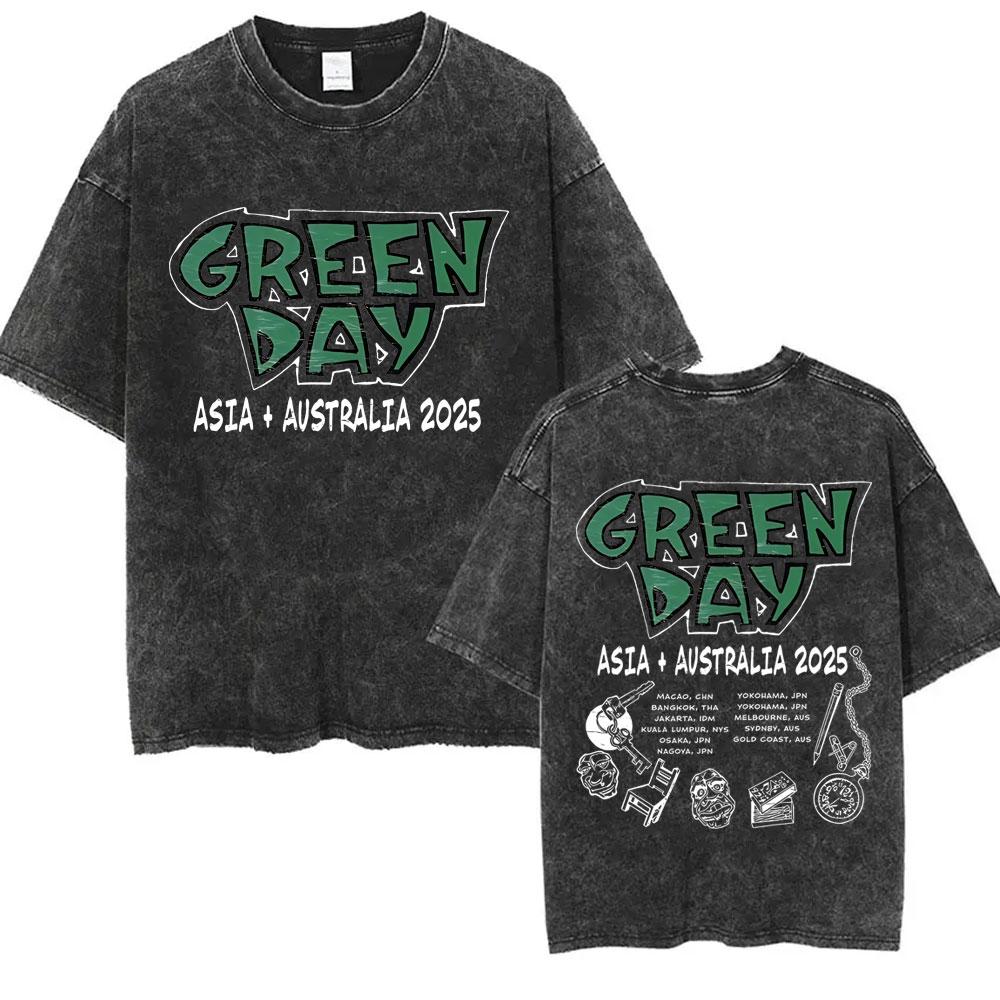 Washed Vintage Punk Band Green Day Cartoon Funny Merch Tshirt Men Women Clothing Rock Oversized T Shirts Mens Fashion Tshirts