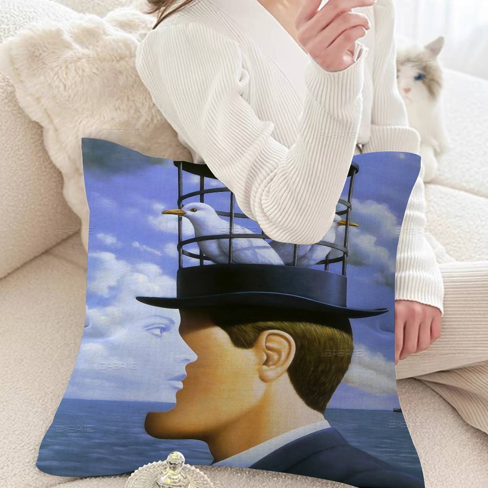 Abstract Canvas Painting Rene Magritte Son of Man Stitch Lucky Dragon Pillow Cover Sofa Cushion Cover Home Children Gift