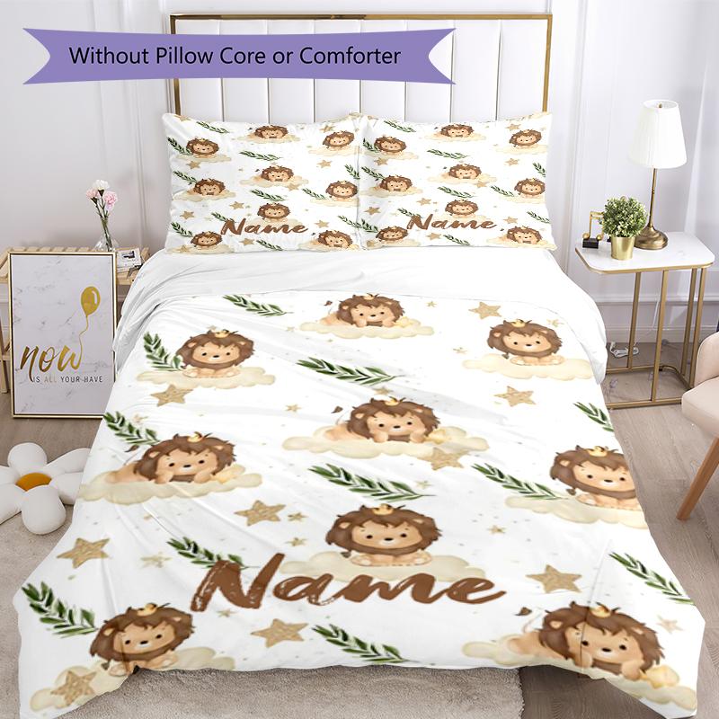 3pcs Custom Name Lion Bedding Set Duvet Cover Closure Includes 1 Duvet Cover & 2 Pillowcases, Soft and Comfortable for All Seasons.
