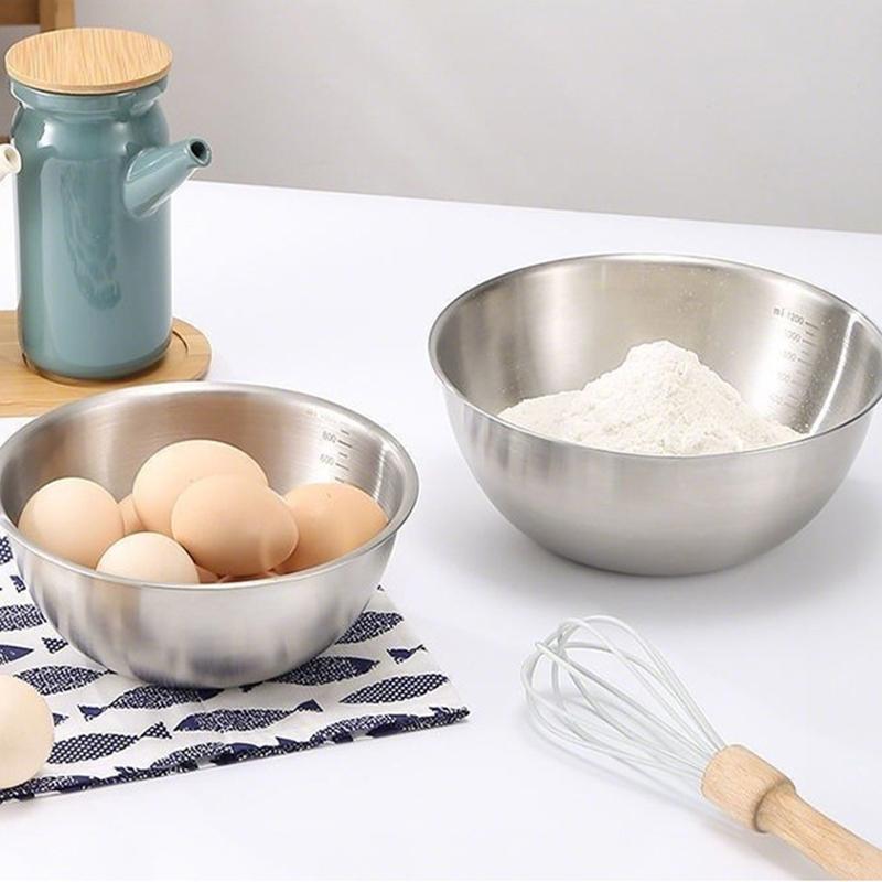1Pc Stainless Steel Bowl Set With Scale For Cooking Baking Food Storage Large Capacity Mixing Bowls For Home Kitchen Essentials