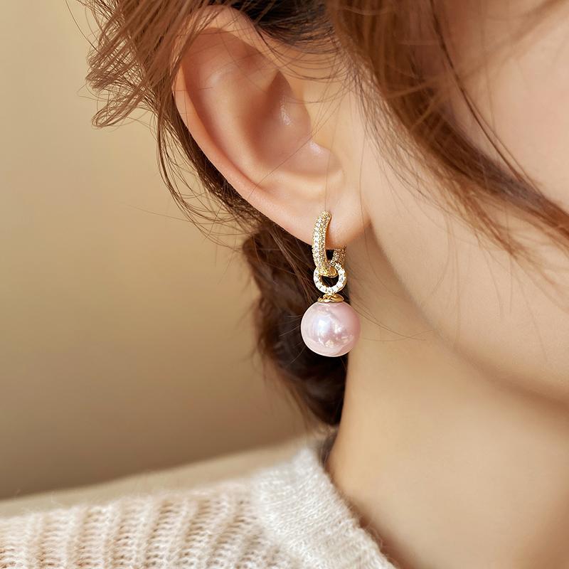 Advanced Geometric Round Micro Set Zircon Pink Pearl Pendant Earrings For Women 2026 Fashion Jewelry Accessories Girl’s Eardrop