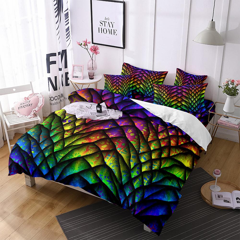 Dragon Scale Bedding Duvet Cover Set King Queen Size Wild Animal Skin Bedding Set Glitter Psychedelic Animal Comforter Cover