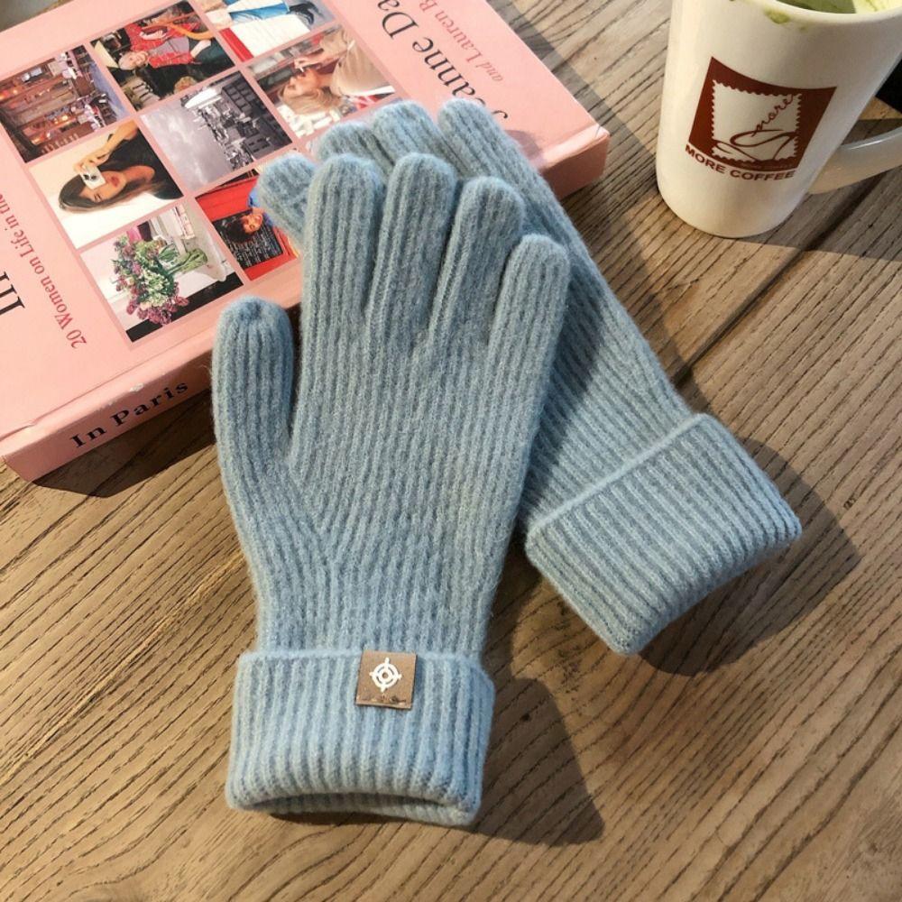 1 pair Wool Knitting Knitting Gloves Five Finger Cycling Driving Gloves Full Finger Mittens  Winter