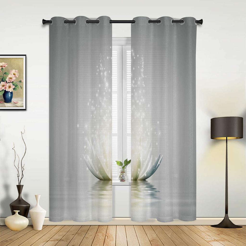 Flower Abstract Blue Lotus Curtains for Bedroom Living Room Drapes Kitchen Children's Room Window Curtain Modern Home Decor