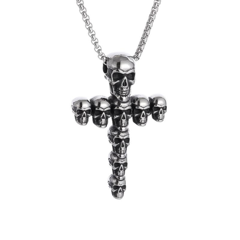 Unisex Gothic Skull Crosses Pendant Necklace Versatile Design Retro Skull and Crosses Necklace For Layer Jewelry Styling