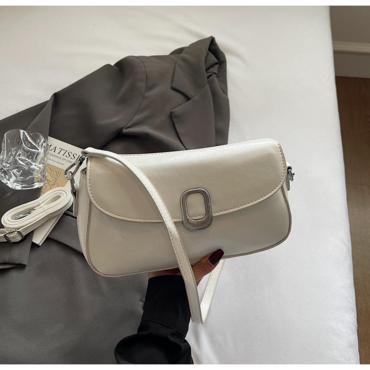 French Light Luxury Red Shoulder Bag for Women Simple Solid Color Oil Wax Leather Party Handbag Elegant Fashi Crossbody Bags