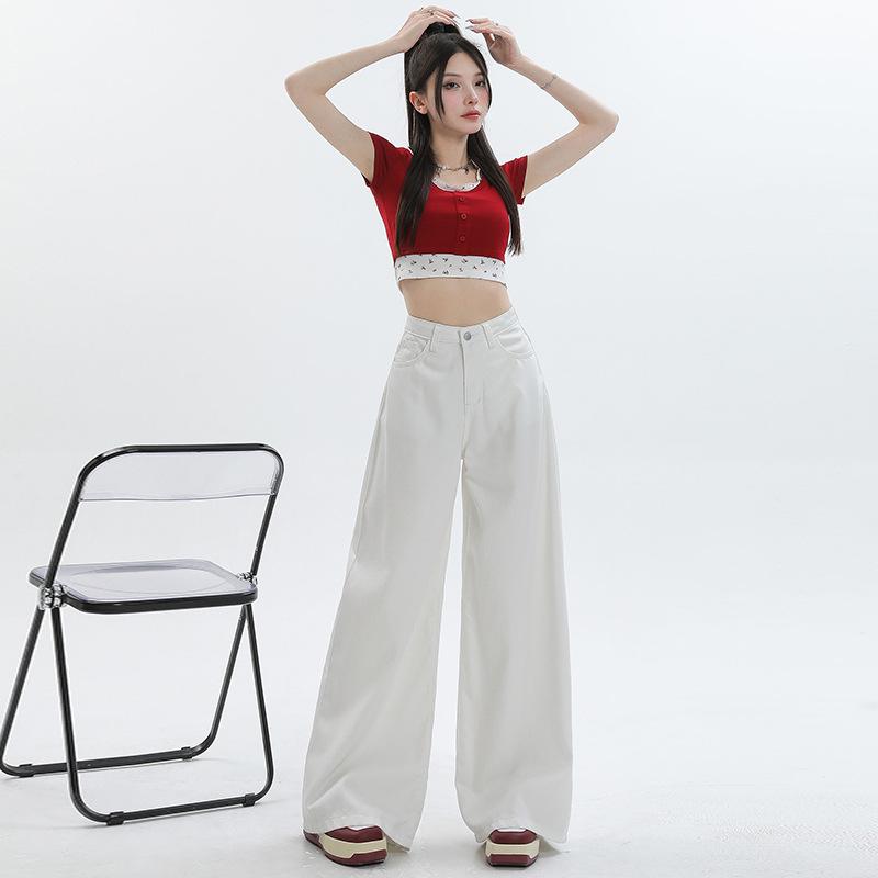 

Women s High-Waist White Tencel Wide-Leg Pants - Summer 2024 Collection Small