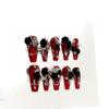 Red Medium Coffin Press On Nails Square Fake Nails French Tip Glue On Nail with Design Reusable False Acrylic Nails Full Cover Stick On Nail for Women
