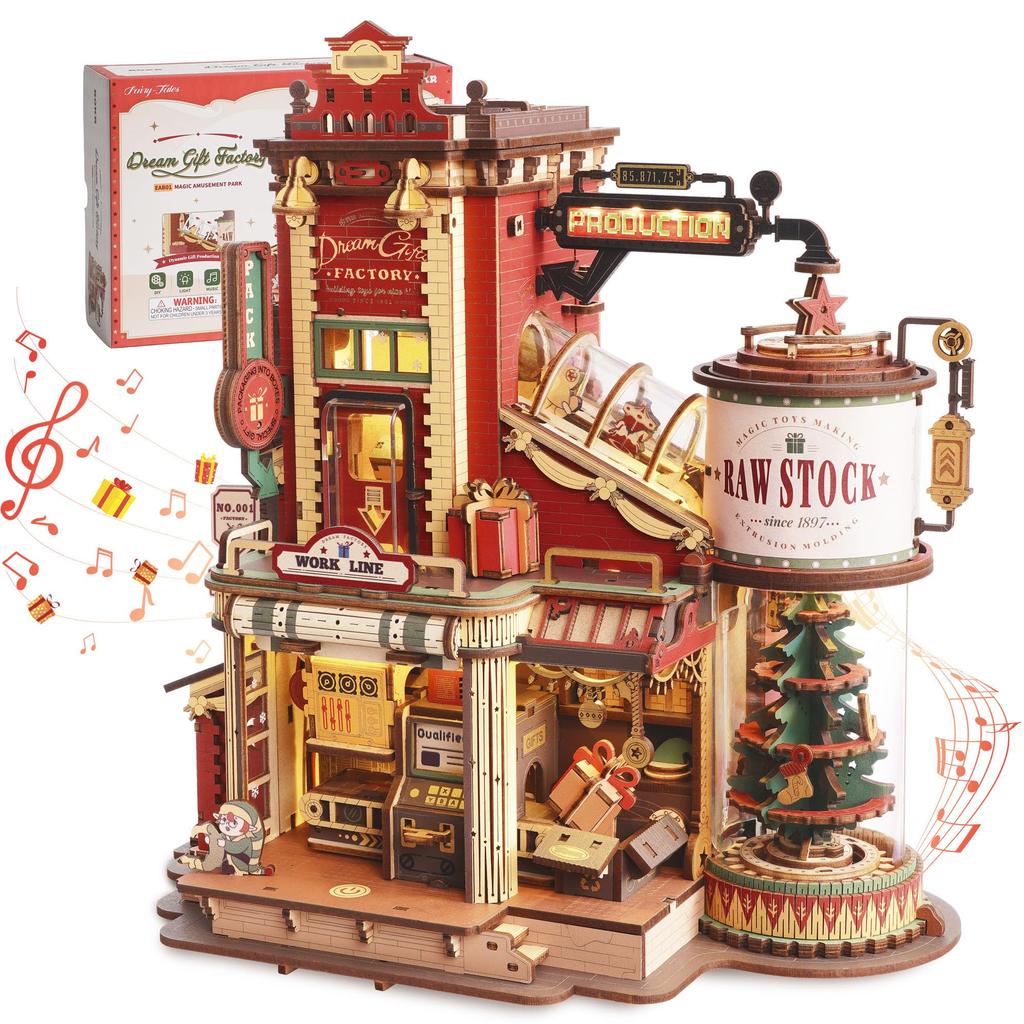 ROBOTIME 3D Puzzle Wooden 3D Wooden Puzzle Music Box with LED Movable Model Mechanical Craft Kit DIY Craft Assembly Feeling of Accomplishment Killing