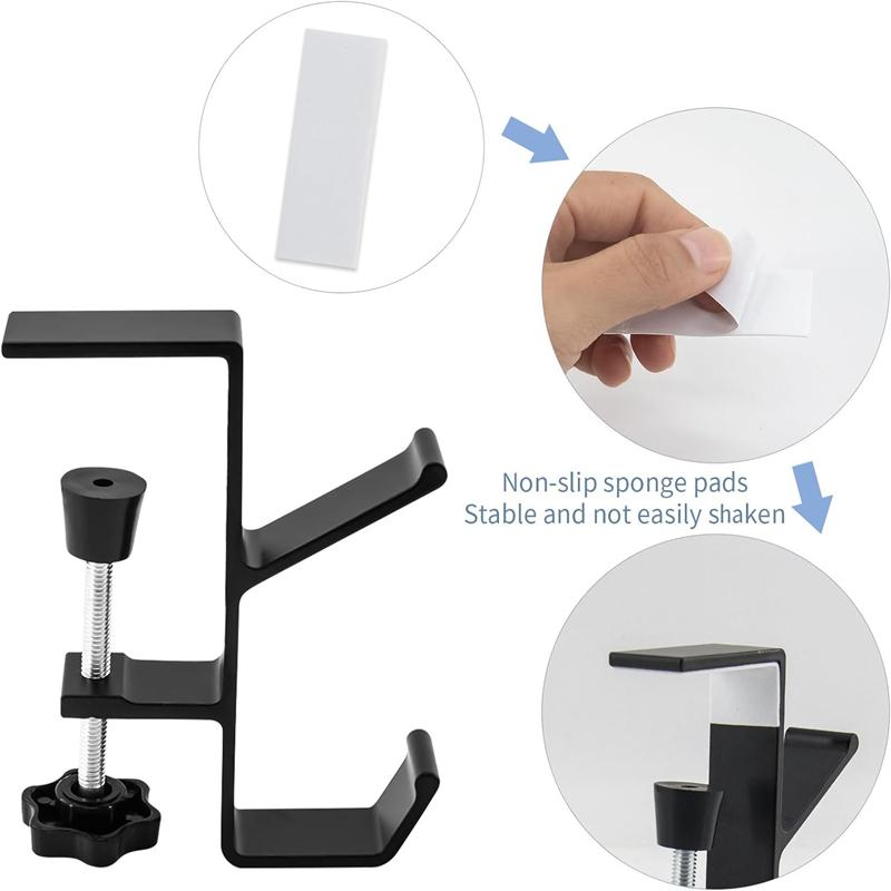Aluminium Alloy Clamp-On Desk Mount Bag Holder Hook Headphone Hanger Rack for Table Desk Under Counter