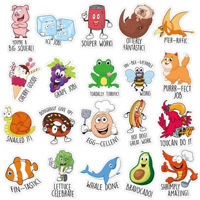56pcs Mixed English Inspirational Cartoon Sticker Good Job Excellent Cute Animal Stickers Funny Punny Rewards Sticker