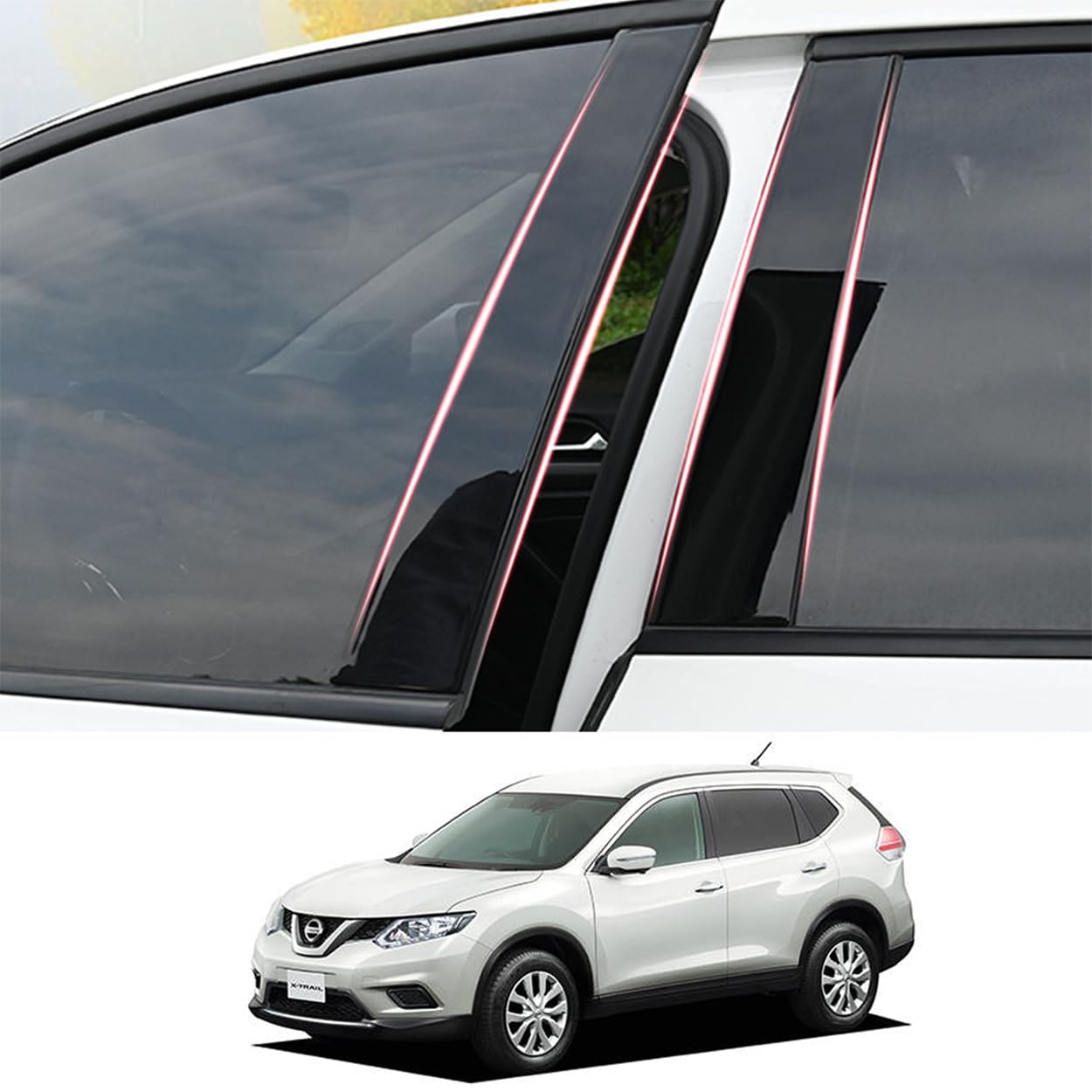 

ZdeduoCar Комплект накладок на стойки Оригинальные боковые защитные накладки для Nissan и T32 2013 8 штук, накладки на стойки B, (Фортепианный черный) X-TRAIL NT32, HNT32, чёрный