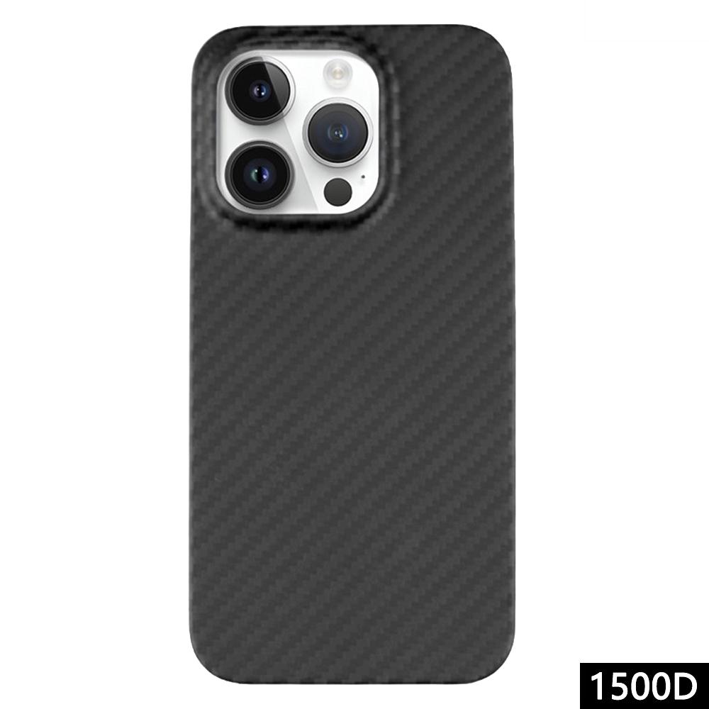 

For iPhone 15 Pro Max Phone Cover 1500D Coarse Texture Aramid Fiber Slim-Fit Phone Case Black