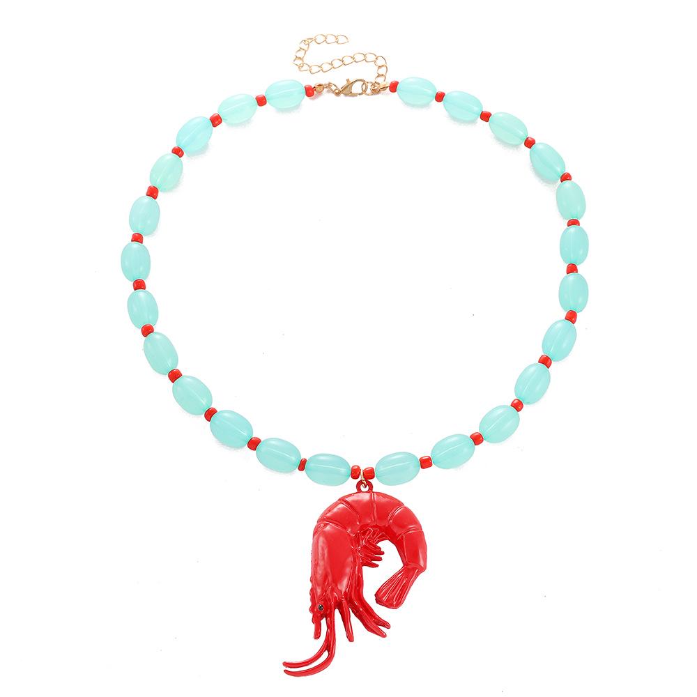 Bohemian Mint Green Beaded Red Lobster Pendant Necklace for Women