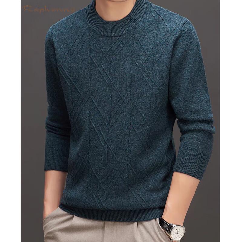 Raphenny Men's Round Neck Long Sleeve Wool Sweater AM816