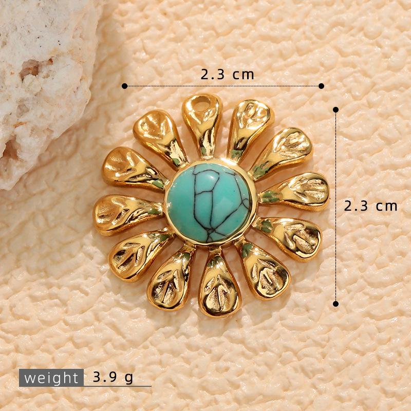 European & American Stainless Steel Natural Stone Sunflower Earrings - Non-fading DIY Pendant Charm Accessories