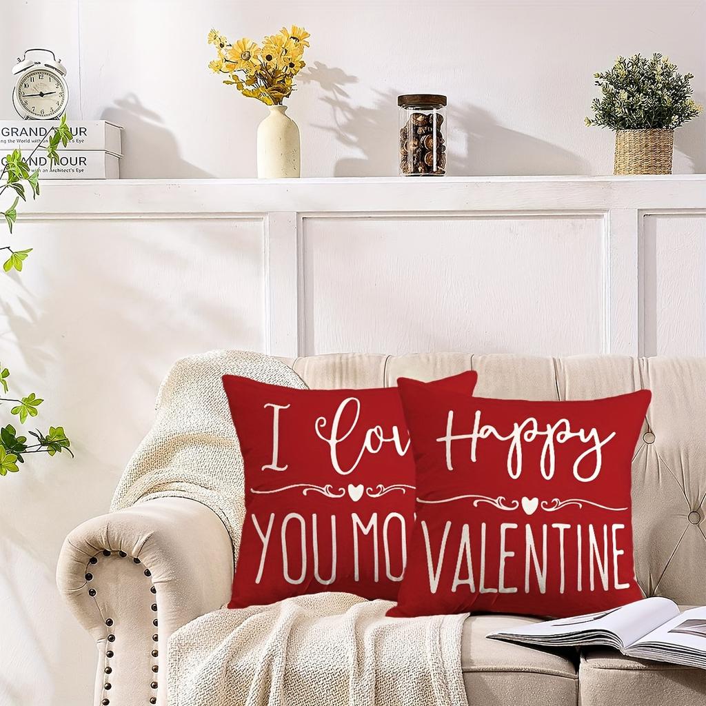Valentine'S Day Pillow Cover Set - Red Polka Dot & Love Heart Gnomes Design | Decor For Couch/Living Room (Inserts Not Included)