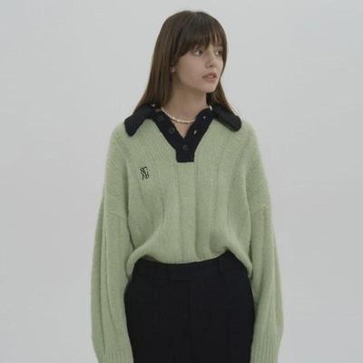 Women's Lazy Korean Mohair Button-Down Lapel Sweater: Autumn/Winter Embroidered Long-Sleeve Knit Pullover
