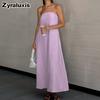 French Beige Cotton Linen Halter Ruffled High Waist Dress Summer New Long Skirt Women