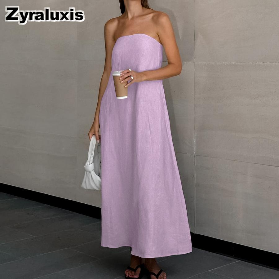 French Beige Cotton Linen Halter Ruffled High Waist Dress Summer New Long Skirt Women