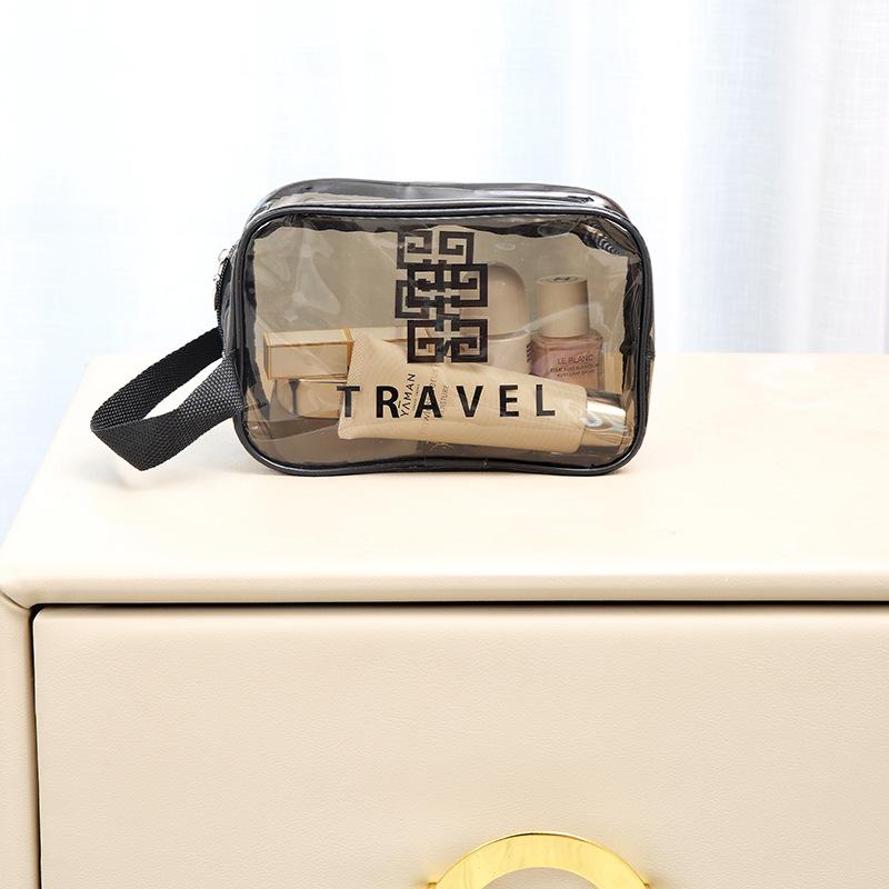 Transparent Three-Piece PVC Cosmetic Bag Set: Large, Frosted, Portable Storage for Women