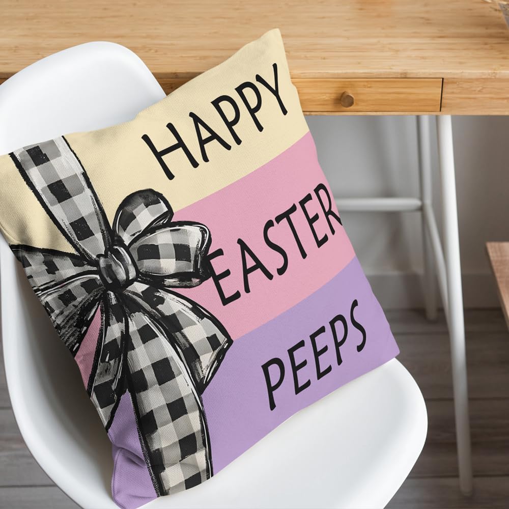 Easter Pillow Covers 18x18 Inch Happy Easter Decor Throw Pillow Covers Easter Bunnies Chicks Eggs Cushion Covers, He Is Risen Cushion Cases