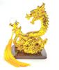 Golden Rising Dragon Figurine with Crystal Ball for Good Fortune and Strong Luck